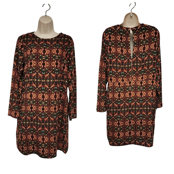 H&M Round Neck Long Sleeve Multicolor Floral Dress Size US 8 - Picture 1 of 7